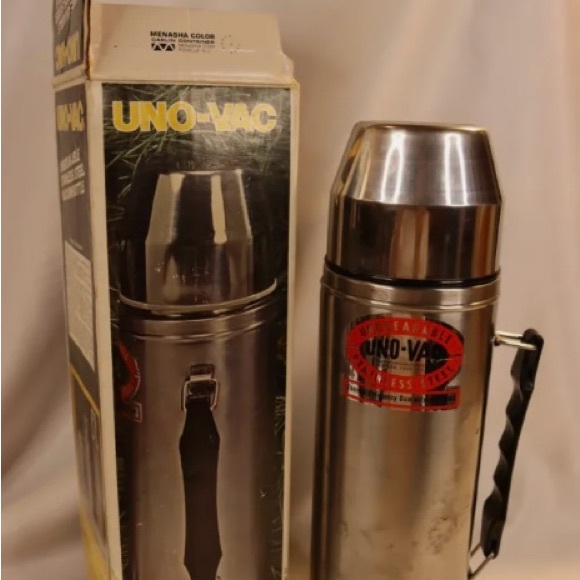 THERMOS VTG Uno-Vac Stainless Steel Vacuum Bottle 1 Qt. WOB UNBREAKABLE CUP TOP - Picture 4 of 16